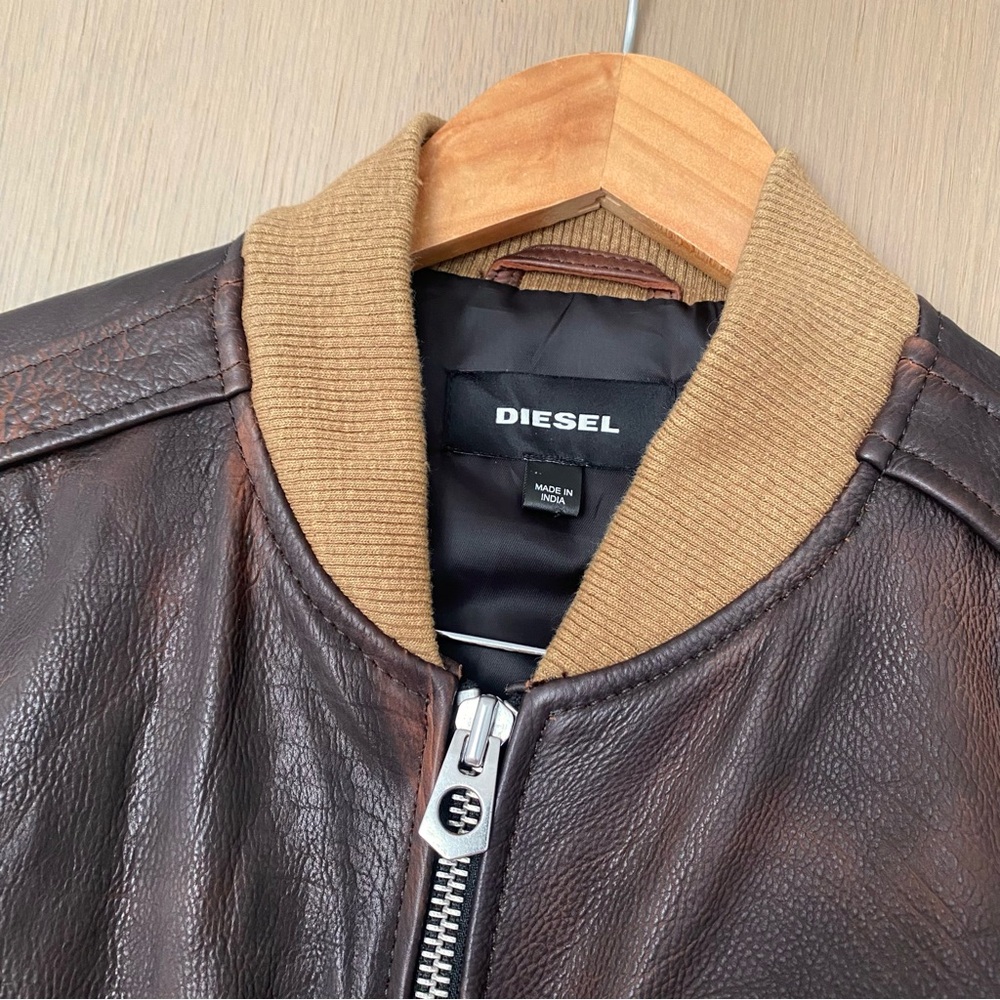 Diesel L-OIUKI Leather Bomber Jacket brown - Picture 4 of 15